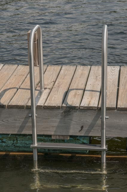 L-1227-LB Six-Step Stainless Steel Dock Ladder, Front Mount with Detachable Mounting Flanges - 18.75" Handles