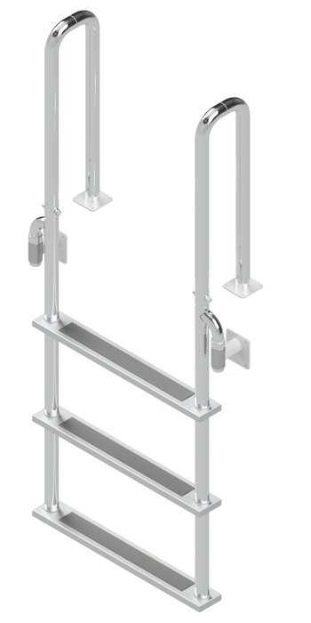 L-1200-LB Three-Step Stainless Steel Dock Ladder, Front Mount, Welded Flanges - 6" Handles