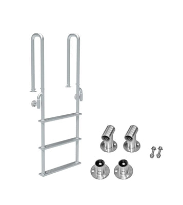 L-1201-LB Three-Step Stainless Steel Dock Ladder, Front Mount with Detachable Mounting Flanges - 6" Handles