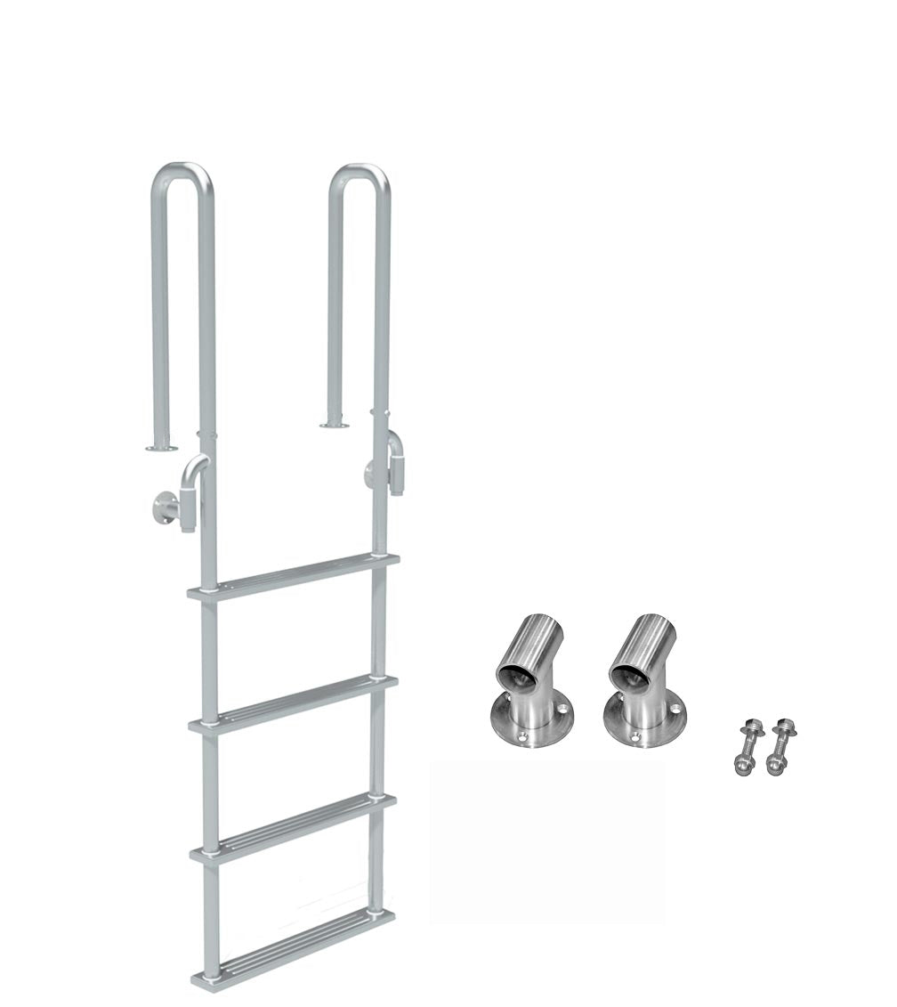 L-1210-LB Four-Step Stainless Steel Dock Ladder, Front Mount, Welded Flanges - 6" Handles