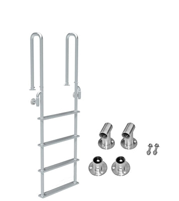 L-1211-LB Four-Step Stainless Steel Dock Ladder, Front Mount with Detachable Mounting Flanges- 6" Handles