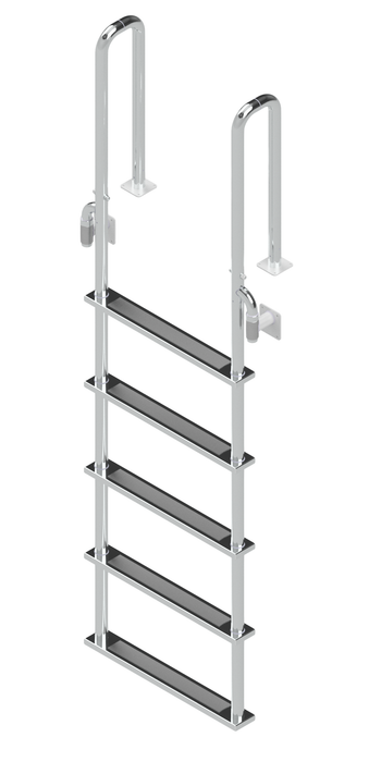 L-1214-LB  Five-Step Stainless Steel Dock Ladder, Front Mount, Welded Flanges - 6" Handles