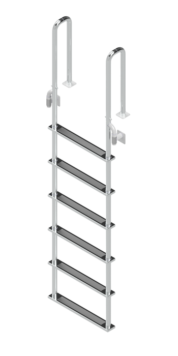 L-1216-LB  Six-Step Stainless Steel Dock Ladder, Front Mount, Welded Flanges - 6" Handles