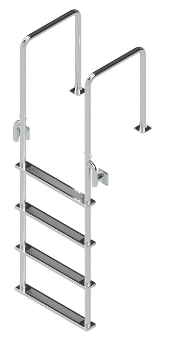 L-1221-LB Four-Step Stainless Steel Dock Ladder, Front Mount with Detachable Mounting Flanges - 18.75" Handles