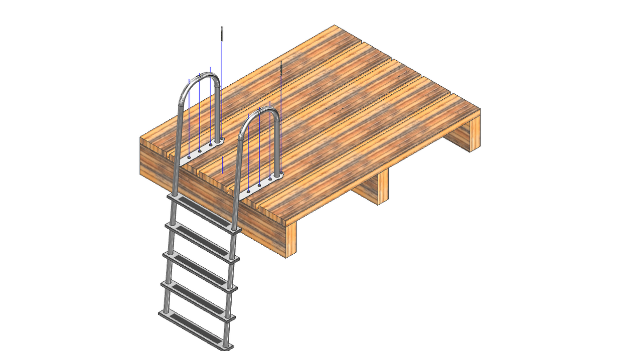 L-1135-LB Angled Stainless Steel Five-Step Dock Ladder, Top Mount