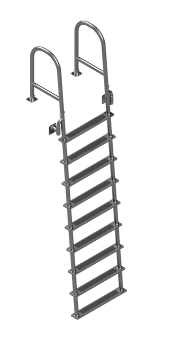 L-1237-LB Angled Stainless Steel Nine-Step Dock Ladder, Front Mount, Detachable Upper