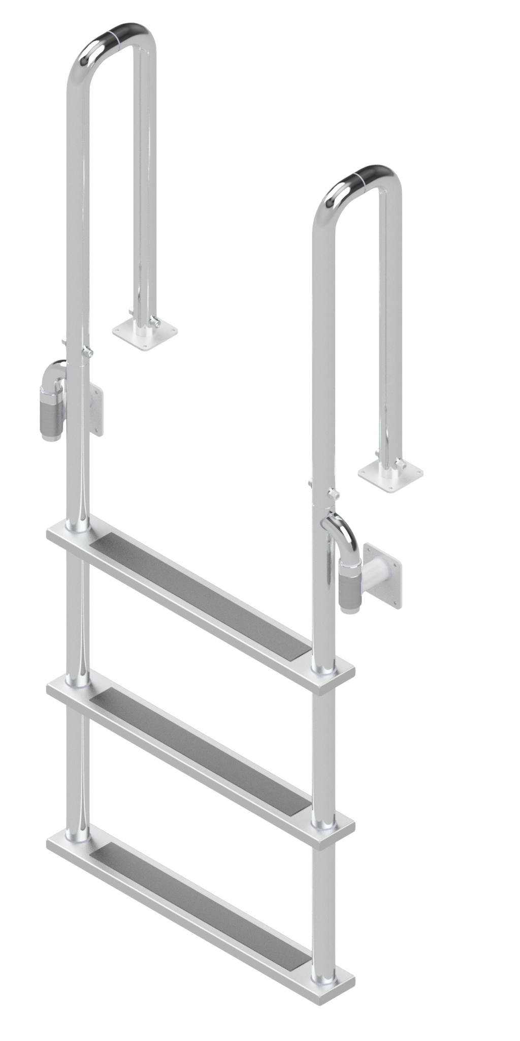 L-1201-LB Three-Step Stainless Steel Dock Ladder, Front Mount with Detachable Mounting Flanges - 6" Handles