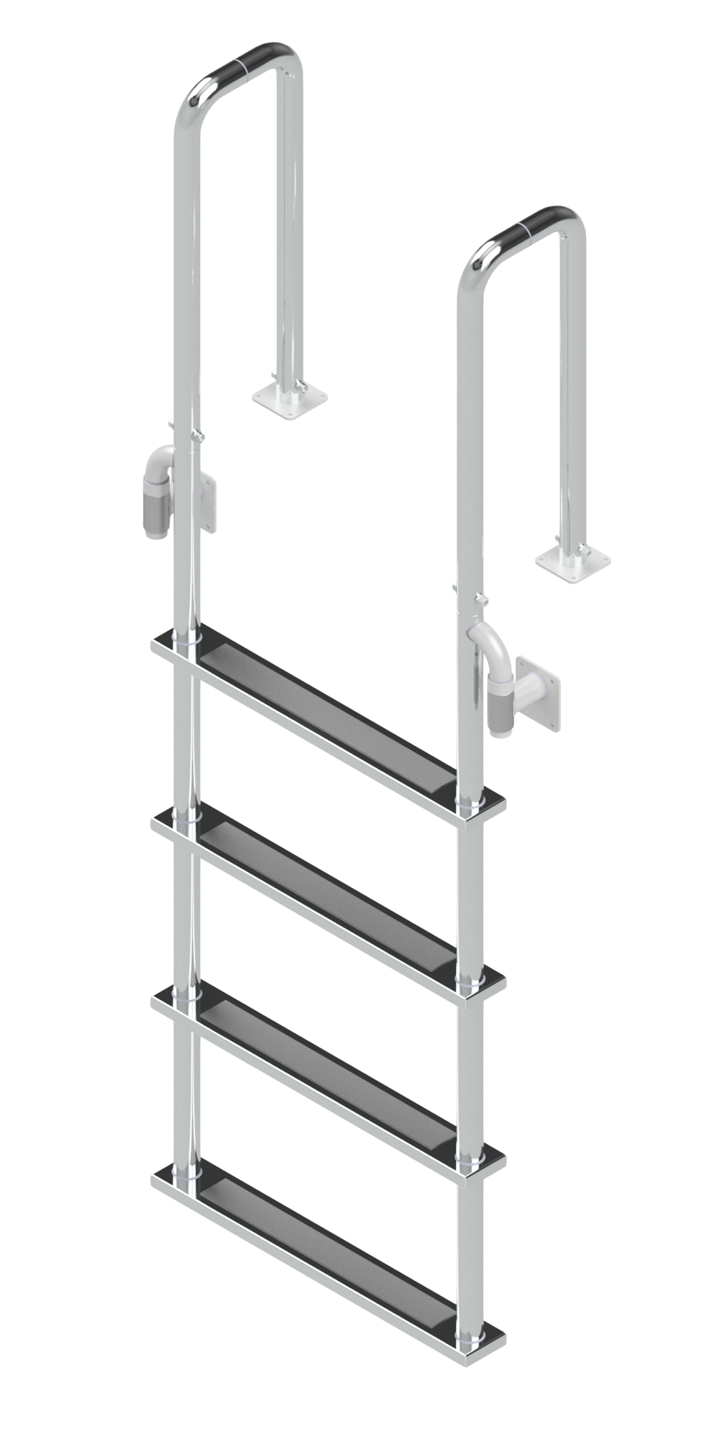 L-1212-LB Four-Step Stainless Steel Dock Ladder, Front Mount with Detachable Mounting Flanges - 8" Handles