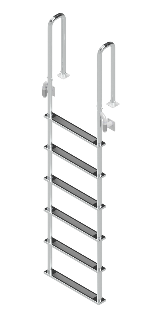 L-1217-LB Six-Step Stainless Steel Dock Ladder, Front Mount with Detachable Mounting Flanges- 6" Handles