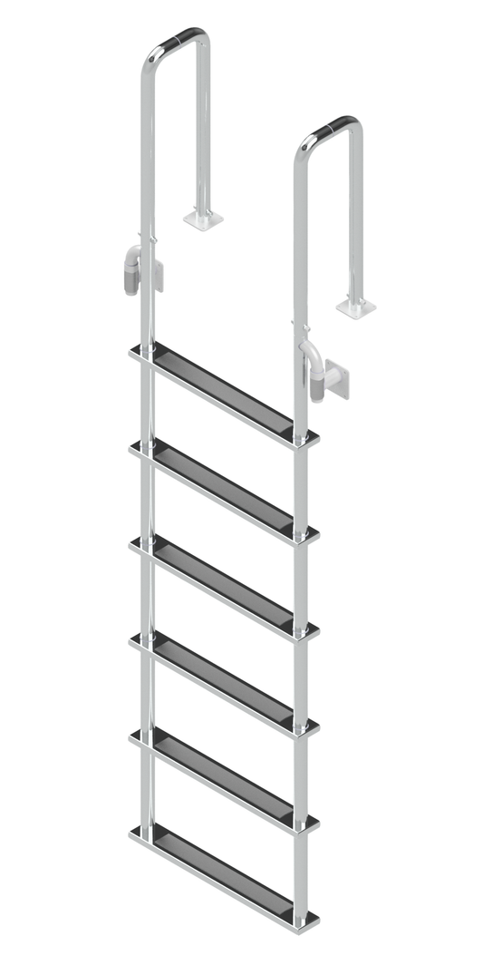 L-1219-LB Six-Step Stainless Steel Dock Ladder, Front Mount with Detachable Mounting Flanges - 8" Handles