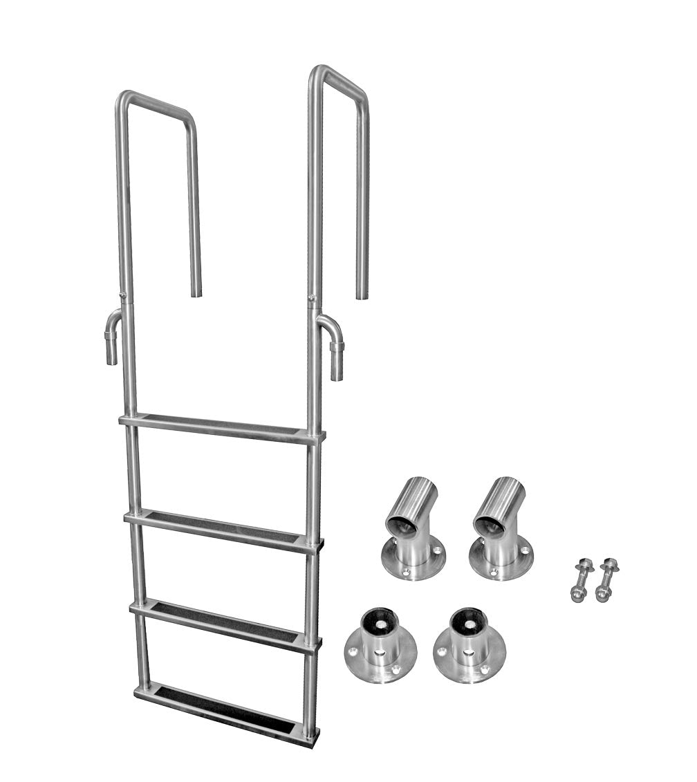 L-1221-LB Four-Step Stainless Steel Dock Ladder, Front Mount with Detachable Mounting Flanges - 18.75" Handles