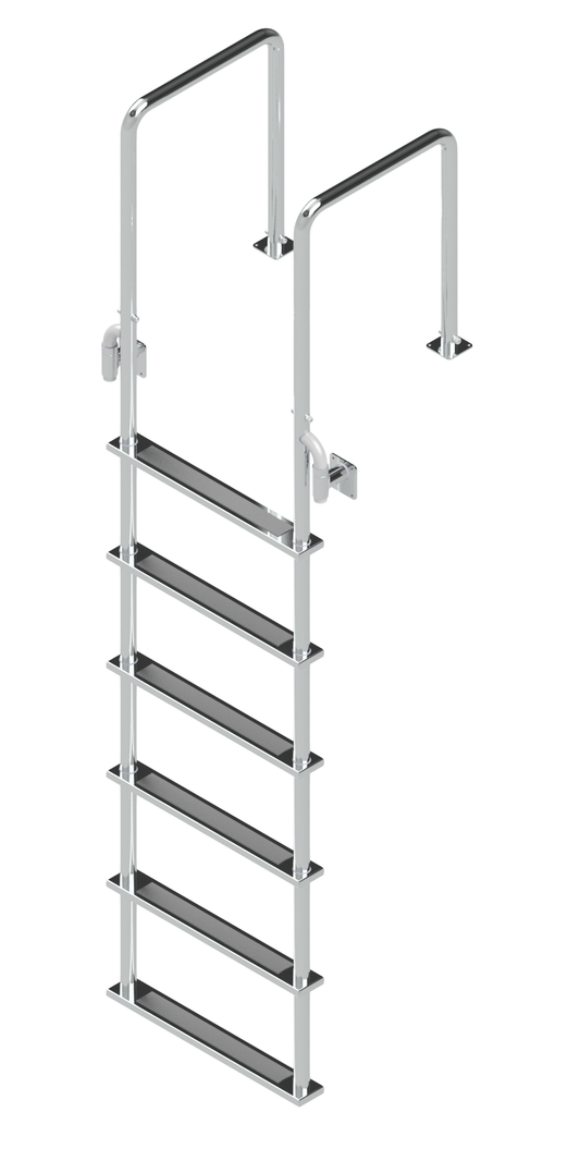 L-1227-LB Six-Step Stainless Steel Dock Ladder, Front Mount with Detachable Mounting Flanges - 18.75" Handles