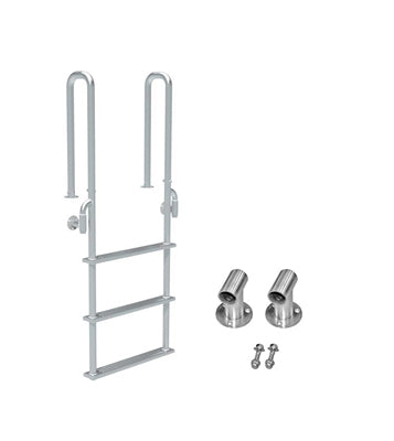Three Step Stainless Steel Dock Ladder with Welded Mounting Flanges